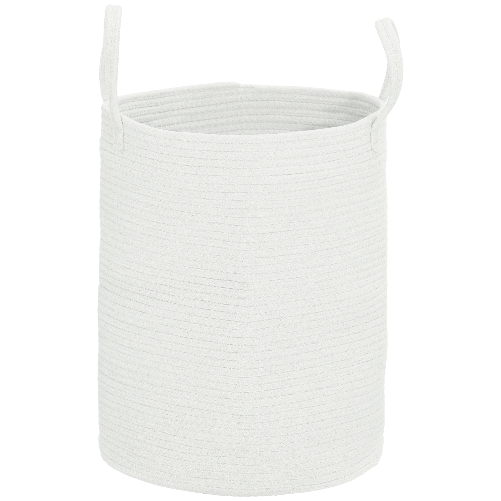 HOMCOM Cesto Portabiancheria da 36L Portatile e Pieghevole con Manici in Cotone Naturale, Ø38x45 cm, Crema