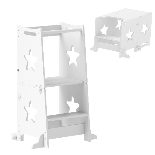 AIYAPLAY Scala Montessori Convertibile in Set Tavolo e Sedie con Barra di Sicurezza, in Legno, 60x44