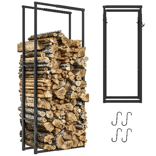 Outsunny Portalegna da Interno ed Esterno Regolabile in Metallo con Ganci a S, 40-65x25x100-150 cm, Nero