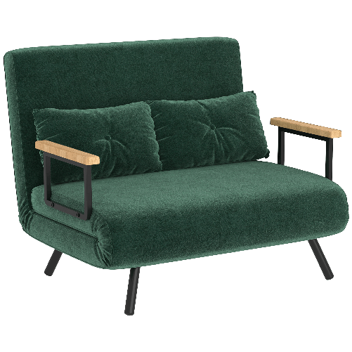 HOMCOM Divano Letto 3 in 1 in Tessuto Effetto Velluto con Schienale Regolabile e 2 Cuscini, 102x73x81 cm, Verde