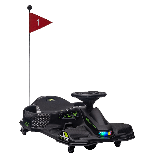 HOMCOM Go Kart Elettrico per Bambini 8-12 Anni Velocità 3-8 km/h per Drifting con Luci e Musica, Nero