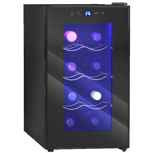 HOMCOM Cantinetta Vino Refrigerata per 8 Bottiglie, Capacità 21L, Display Touch e Ripiani Regolabili