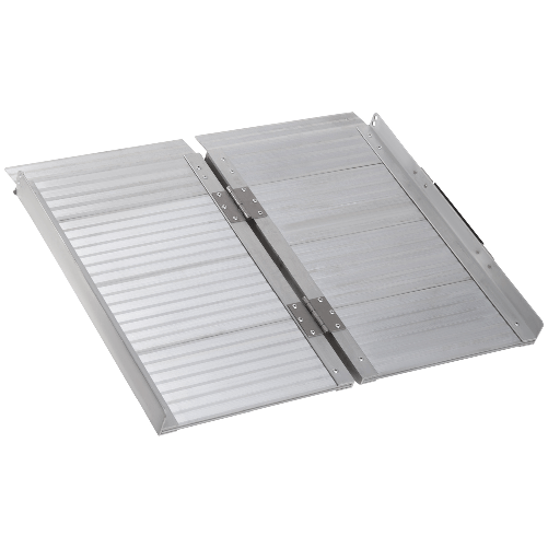 HOMCOM Rampa per Sedia a Rotelle Pieghevole in Alluminio con Bordi Esterni, 61x74x5 cm, Argento