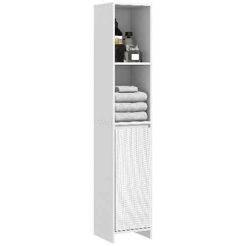 HOMCOM Colonna Bagno Salvaspazio con Armadietto e 2 Vani Aperti, 30x30x160cm, Bianco