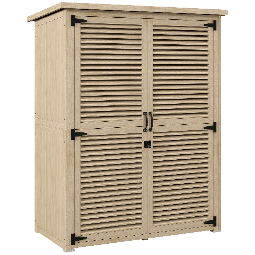 Outsunny Armadio da Esterno Portaoggetti a 2 Ripiani con Picchetti, in Legno di Abete, 127x65x159.5/168 cm