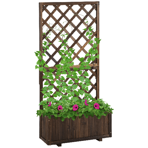 Outsunny Fioriera da Esterno con Grigliato per Rampicanti e Vaso, in Legno di Abete, 72.5x31.5x149.5 cm