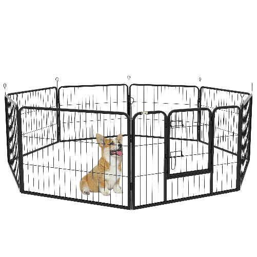 PawHut Recinto per Cani a 8 Pezzi Modulabili per Interno ed Esterno, in Acciaio , 80x60 cm, Nero