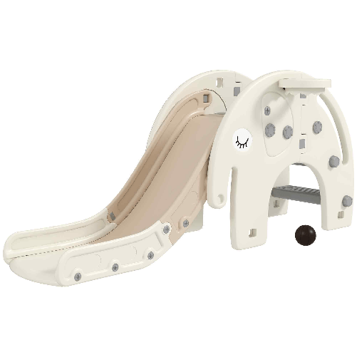 AIYAPLAY Scivolo per Bambini da Interno 3 in 1 con Canestro e Design a Elefante, Età 1-3 Anni, Bianco Crema