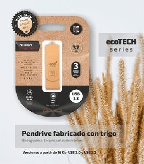 TechOneTech ecoTech Memoria USB 3.2 32GB (Pendrive) - Fatto con paglia di grano