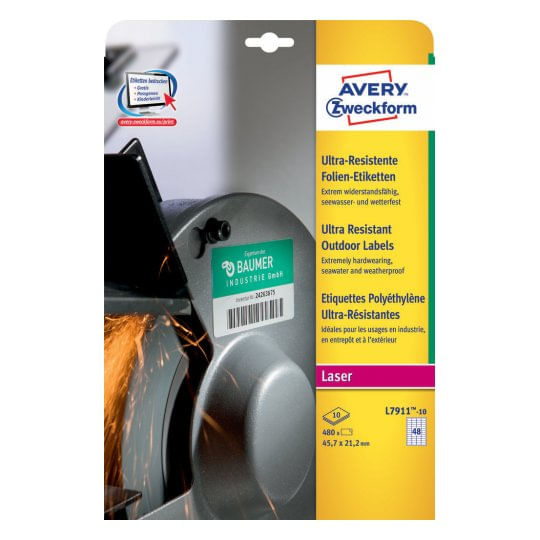 Avery L7911-10 etichetta autoadesiva Rettangolo con angoli arrotondati Permanente Bianco 480 pz