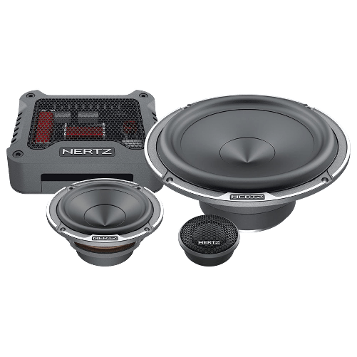 Hertz MPK 163.3 - Kit altoparlanti per auto tre vie 165mm woofer + 70mm midrange + 28mm tweeter + Xover + Griglie 300W Peak Power