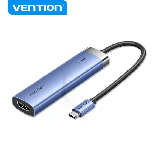Vention T6E Hub USB-C 5 in 1 - Trasferimento 5 Gbps - Display 4K - Ricarica rapida 100 W - Blu