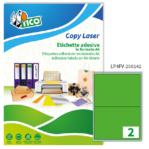 TICO Etichetta adesiva LP4F verde fluo 70fg A4 200x142mm (2et/fg) Tico