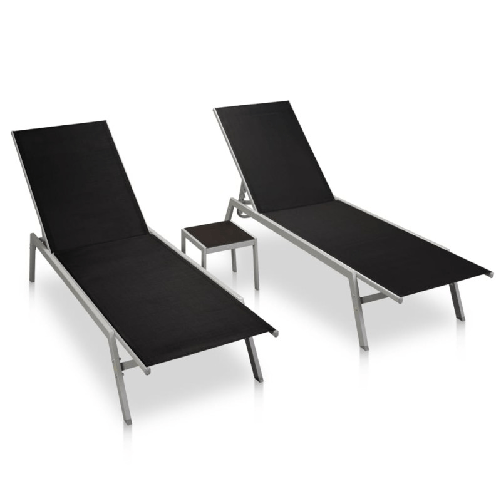 VidaXL Lettini Prendisole 2 pz con Tavolo in Acciaio e Textilene Nero VidaXL 48012 sedia da esterno