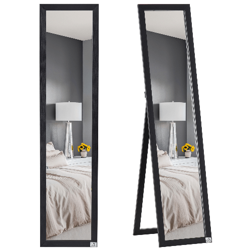 HOMCOM Specchio da Terra e Parete con Supporto Richiudibile e Cornice in MDF, 37x48x152cm, Nero