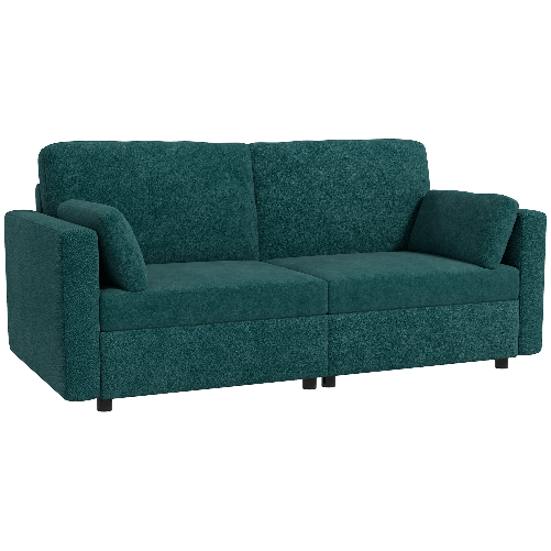 HOMCOM Divano 3 Posti in Velluto con Cuscini e Seduta Imbottita, 178x82x85cm, Verde Scuro