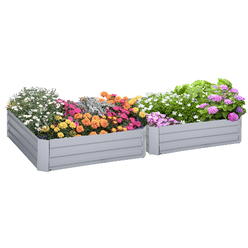 Outsunny Set di 2 Letti per Orto Rialzati con Fondo Aperto per Piante e Ortaggi, in Acciaio, 100x100x30 cm, Grigio