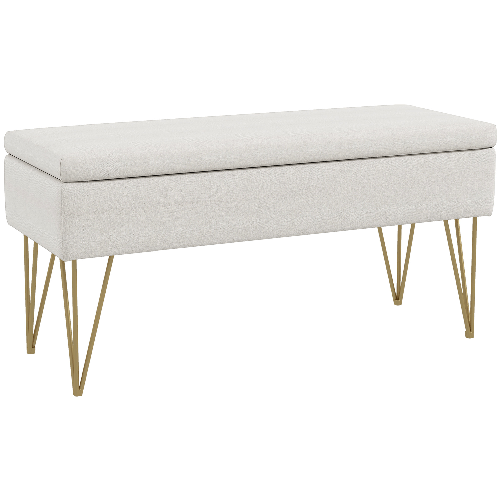 HOMCOM Panca Fondo Letto con Contenitore in Tessuto e Gambe in Acciaio, 100x40x49cm, Crema