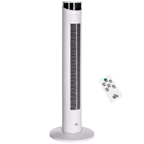HOMCOM Ventilatore a Torre 45W a 3 Modalità e 3 Velocità con Timer da 12h, in ABS e Alluminio, Ø31.5x93 cm, Bianco