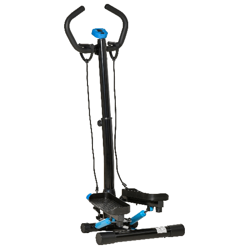 HOMCOM Stepper con Monitor LCD, Manubrio Regolabile ed Elastici, 55x53x118-128cm, Nero e Blu
