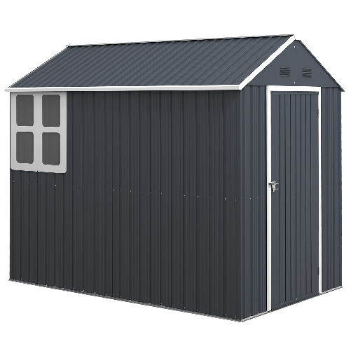 Outsunny Casetta da Giardino Porta Attrezzi in Acciaio Zincato e PP con Finestra, 259x172x222 cm, Grigia e Bianca
