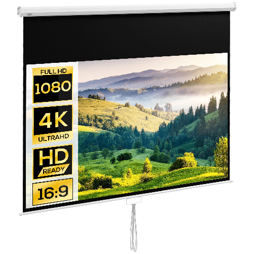 HOMCOM Telo per Proiettore 100" Rapporto 16:9, Fissaggio a Muro e Soffitto per Casa e Ufficio, Bianco