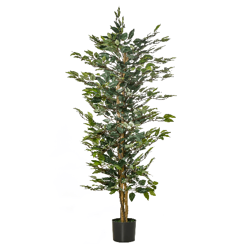 HOMCOM Pianta Finta di Ficus Alta 150cm, Decorazione per Interno ed Esterno con Vaso Incluso