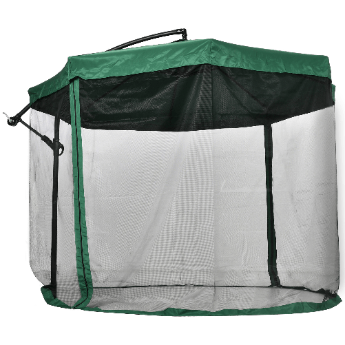 Outsunny Ombrellone da Giardino 3x3 m con Zanzariera, Apertura a Manovella e Base a Croce, Verde