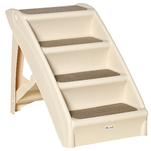 PawHut Scaletta per Cani Pieghevole con 4 Gradini Antiscivolo per Animali Fino 10kg, Beige