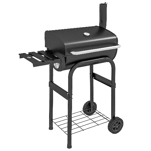 Outsunny Barbecue a Carbone con Coperchio, Termometro e Camino, Ripiani e Ruote, Nero