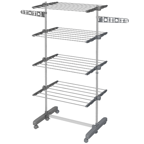 HOMCOM Stendino Verticale con 4 Ripiani Regolabili, in Acciaio e Plastica, 142x55x172 cm, Grigio e Argento