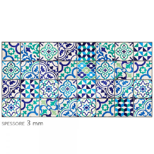 MATTONELLE VIETRI - Paraschizzi da cucina in PVC flessibile - Misura 120x60cm spessore 3mm Blu