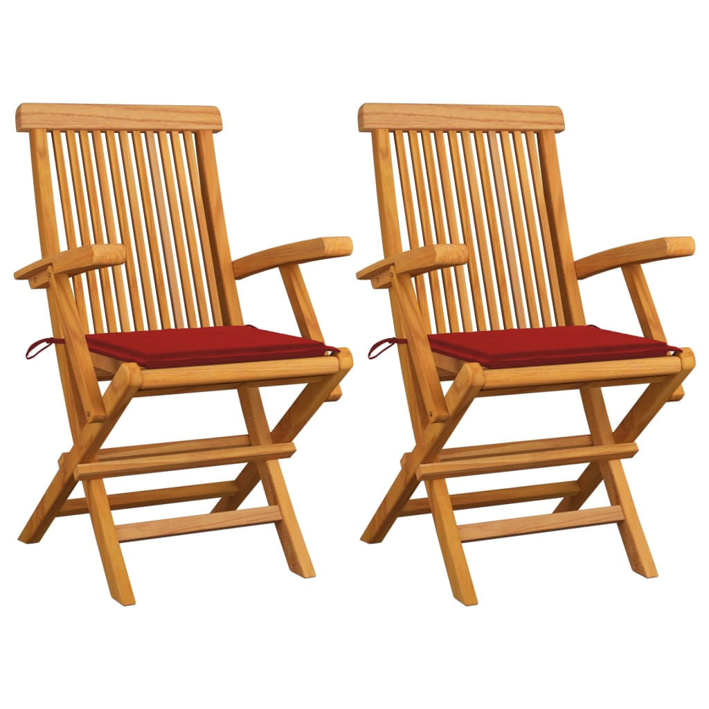 VidaXL Sedie da Giardino con Cuscini Rossi 3 pz in Massello di Teak VidaXL 3062520 sedia da esterno
