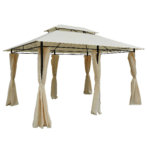Outsunny Gazebo da Giardino 3x4 m con Tende e Tetto a 2 Livelli Bianco Crema