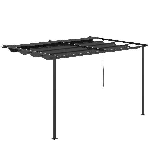 Outsunny Gazebo Pergola 4x3m in Acciaio e Poliestere con Tettuccio Scorrevole, Grigio