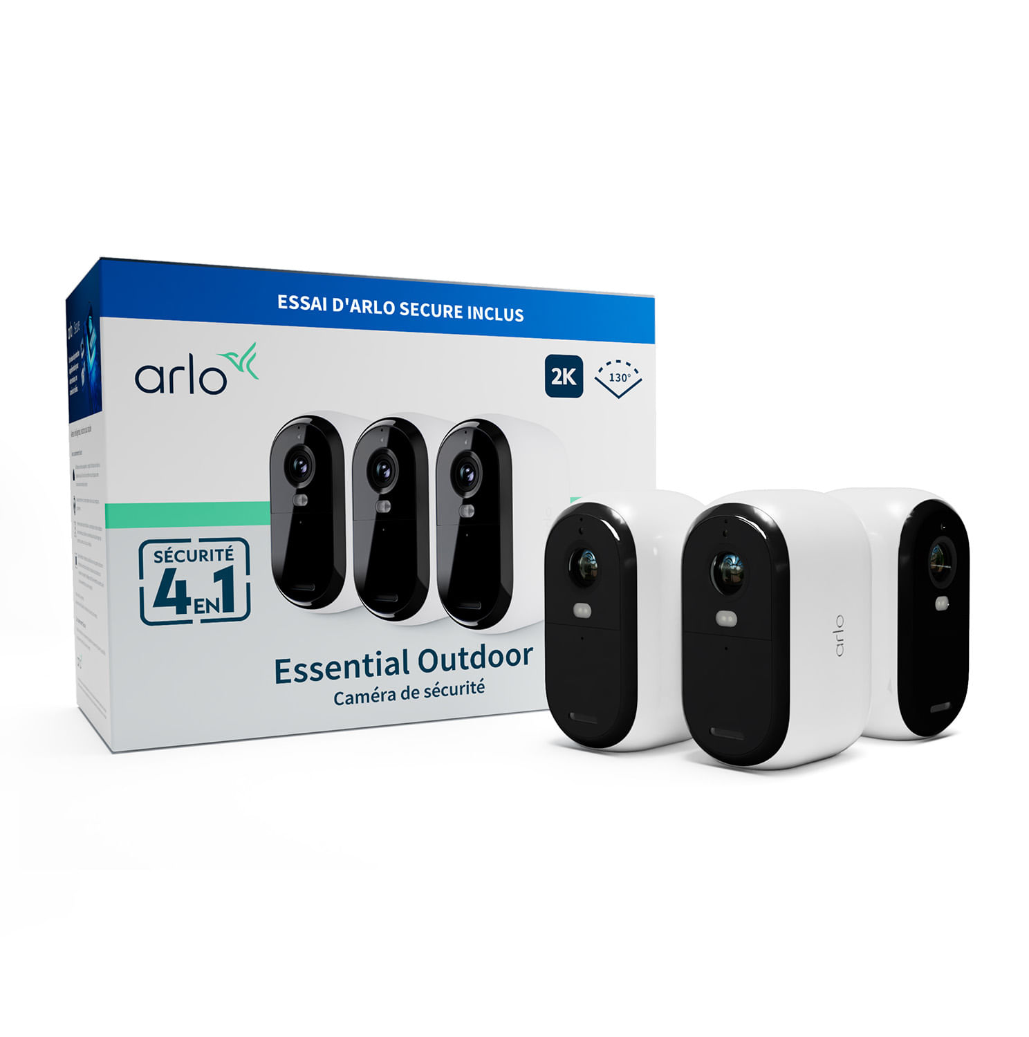 Arlo Videocamera per esterni Arlo Essential 2K per esterni - set da 3 bianco Arlo Essential Telecamera di sorveglianza per esterni 2K 2K, pacco da 3