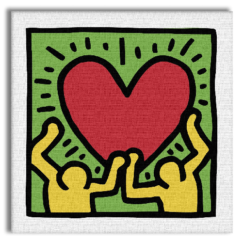 HARING - LOVE POWER - Quadro Canvas su telaio in legno 130x130 cm