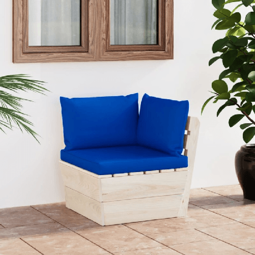 VidaXL Divano Angolare da Giardino su Pallet e Cuscini Legno di Abete VidaXL 3063358 panca da esterno Legno, Poliestere