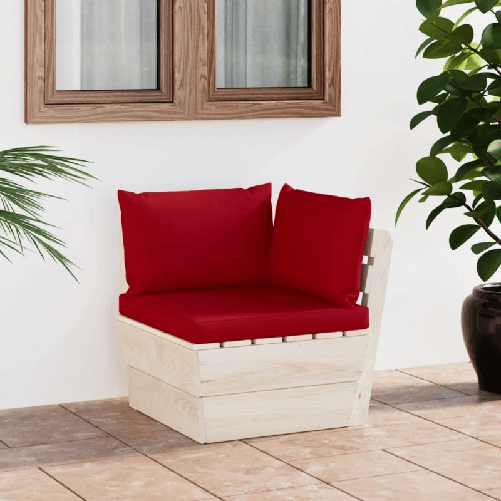VidaXL Divano Angolare da Giardino su Pallet e Cuscini Legno di Abete VidaXL 3063354 panca da esterno Legno, Poliestere