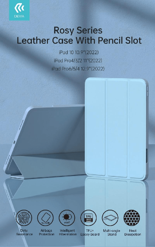 Cover Rosy per iPad 10 10.9 2022 con supporto Pencil Azzurra