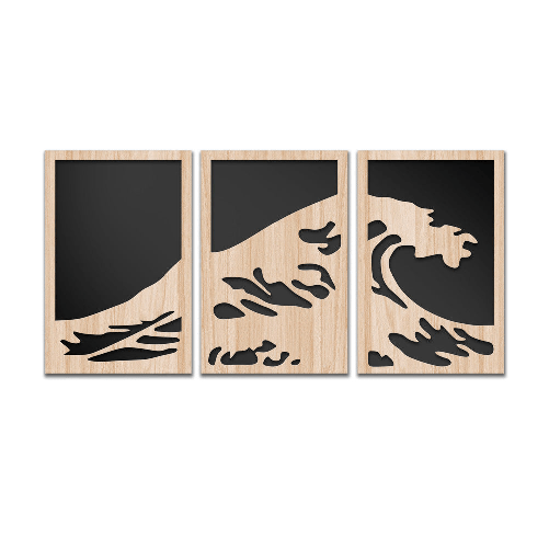 LA GRANDE ONDA DI KANAGAWA 100x50 cm - Quadro arredo LASERCUT composito Legno e PVC 100x50 cm