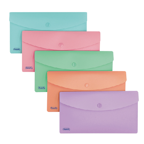 FAVORIT Conf 5 buste c/bottone col. Ass PASTEL in PP 9,9x21cm colori ass. Favorit