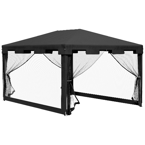 Outsunny Gazebo 4x3 m Pieghevole con Zanzariera e 2 Ingressi, in Metallo e PE, Grigio Scuro