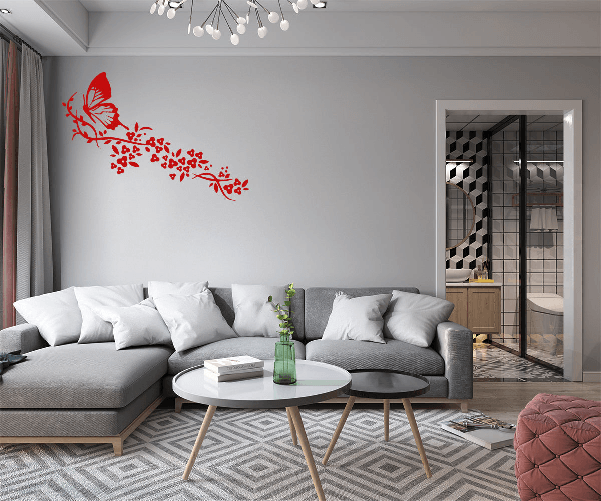 BUTTERFLY - Adesivo murale wall sticker in vinile 55x135 cm Nero