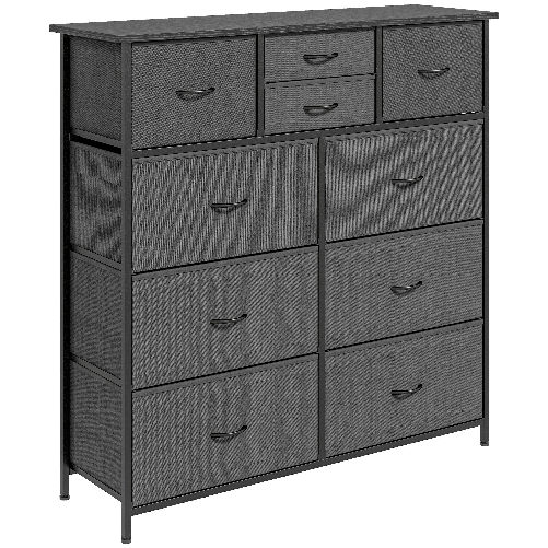 HOMCOM Cassettiera 10 Cassetti Moderna in Tessuto non Tessuto, Acciaio e MDF, 100x30x100 cm, Nera