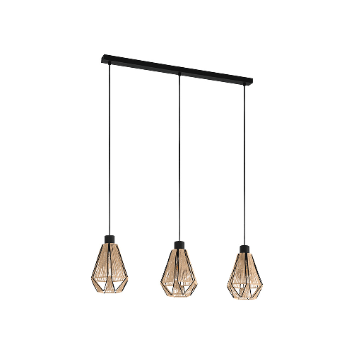 Eglo Lampadario Contemporaneo Adwickle 3 Luci Metallo Nero E Tessuto EGLO 43777 illuminazione da soffitto E27 40 W
