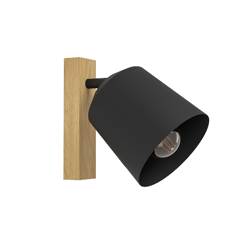 Eglo Applique Industrial Pappagallo 1 Luce Legno Marrone E Nero EGLO 900434 illuminazione da parete E27 40 W