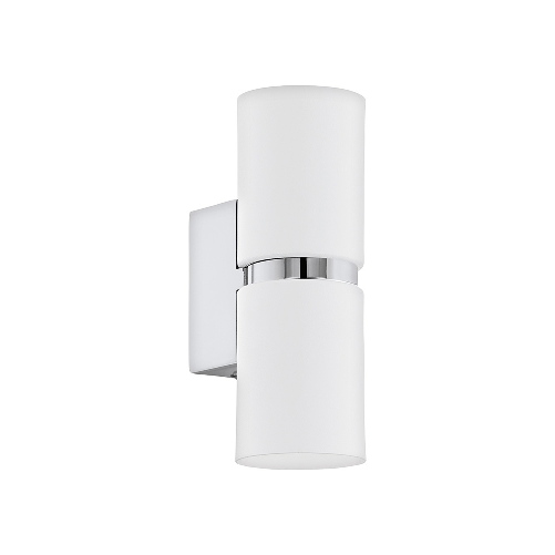 Eglo Applique Moderna Passa 2 Luci Acciaio Cromo E Bianco Diffusori Tondi EGLO Passa GU10 6,6 W