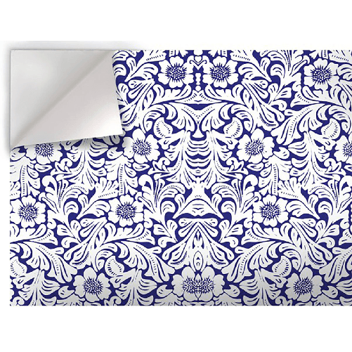 FIORI SU FONDO BLU - Pellicola stampata adesiva in PVC finitura opaca 100x500 cm