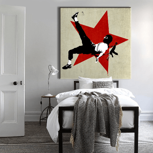 BANKSY - GRENADE SOCCER - Quadro Canvas su telaio in legno 80x80 cm